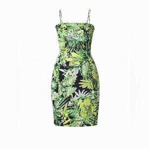 Green Tropical Print Bodycon Dress